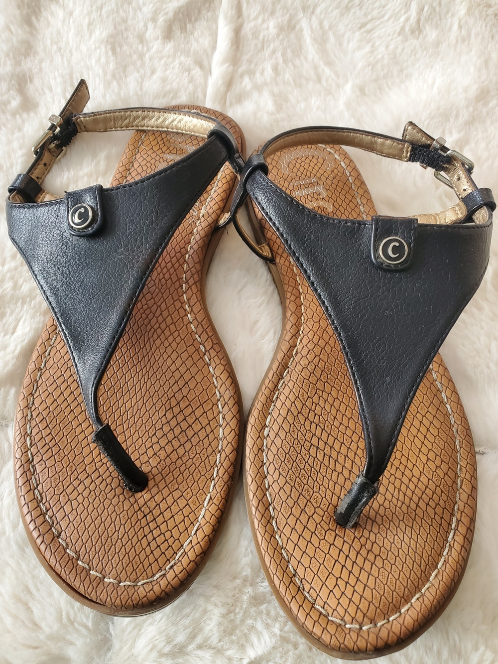 Circus by Sam Edelman Carolina Black and Tan T-Strap Sandals